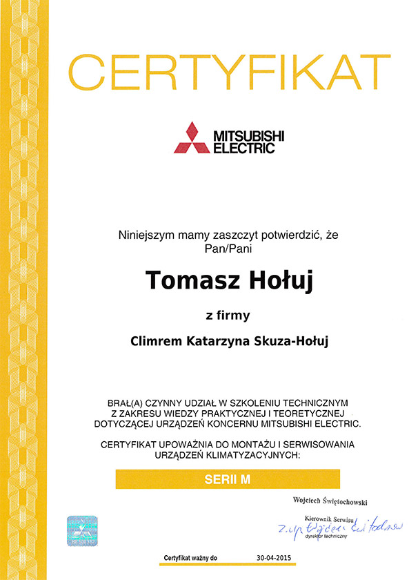 Certyfikat Mitsubishi