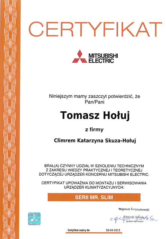 Certyfikat Mitsubishi